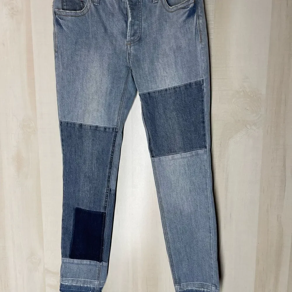 Free People patchwork‎ button fly denim jeans, size 27